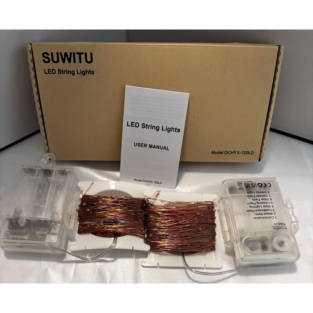 SUWITU LED Copper Wire String Lights Battery Remote Timer 8 Modes DCHYX-120LD[B]